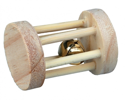 TRIXIE Speelrol Hout met Bel Speels rinkelend voorkomt verveling & tanden slijten - Beige - 5x3,5 cm