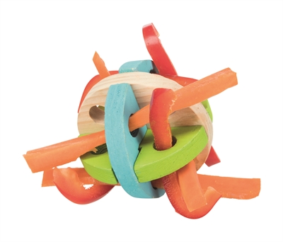 TRIXIE Speel- en snackbal Hout Snackvulbaar, 100% natuurlijk, gebitvriendelijk - Blauw/Groen/Rood/Geel - 8 cm