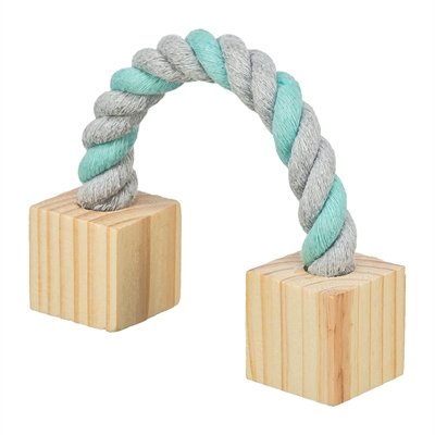 TRIXIE Speeltouw met Hout Natuurlijk knaagtoy - bevordert gezond gebit & voorkomt verveling - blauw/rood/groen/geel - 20 cm