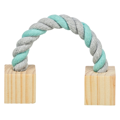 TRIXIE Speeltouw met Hout Natuurlijk knaagtoy - bevordert gezond gebit & voorkomt verveling - blauw/rood/groen/geel - 20 cm