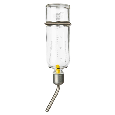 TRIXIE Drinkfles Glas | Metalen bijtbestendig tuit, vlotter zichtbaar - Transparant - 125 ml