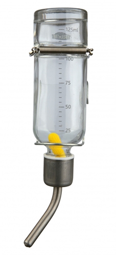 TRIXIE Drinkfles Glas | Metalen bijtbestendig tuit, vlotter zichtbaar - Transparant - 125 ml