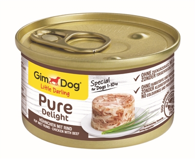 GIMDOG Hondenvoer Little Darling Pure Delight Kip & Rund Malse stukjes in gelei - Zonder tarwe, soja & toegevoegde suikers - 12x85 g