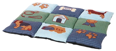 TRIXIE Hondenkussen Patchwork Dikke polyestervliesvulling, slipvaste onderkant, geschikt voor koude/harde vloeren - Blauw/Groen - 80x55 cm