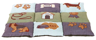 TRIXIE Hondenkussen Patchwork Dikke polyestervliesvulling, slipvaste onderkant, geschikt voor koude/harde vloeren - Blauw/Groen - 80x55 cm