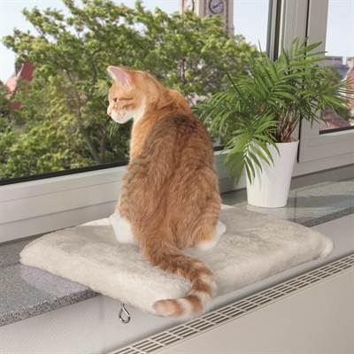TRIXIE Kattenmand Vensterbank Plateau - Gevoerd pluche, schroefklemmen - Lichtgrijs - 51x36 cm