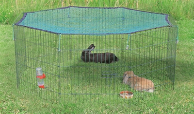 TRIXIE Natura knaagdierenren met beschermnet | Metaal 8-panelen met deur - Groen - Ø150 cm 60x57 cm