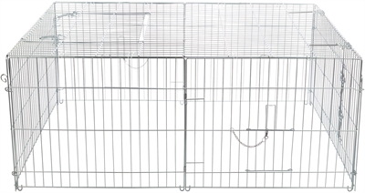 TRIXIE Knaagdierenren Natura Gegalvaniseerd dak, 2 valdeuren, inclusief haringen - Zilver - 144x58x116 cm