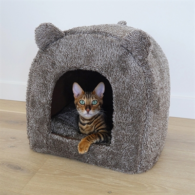 40 WINKS Kattenmand Iglo Rosewood Teddy zacht pluche, vormend kussen en anti-slip - Bruin - 38x38x40 cm