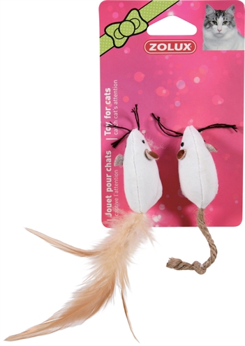 ZOLUX Kattenspeelgoed CANVAS MUIS WIT Canvasmateriaal, set 2 stuks, jachtstimulerend - Wit - 5 cm