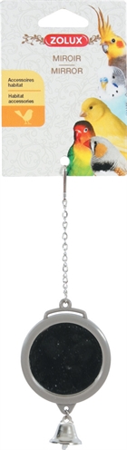 ZOLUX Spiegel rond met bel Assorti – plastic speeltje, bevestiging met ijzeren ketting - olijfgroen/grijs/wit - 5,5x1x16,5 cm