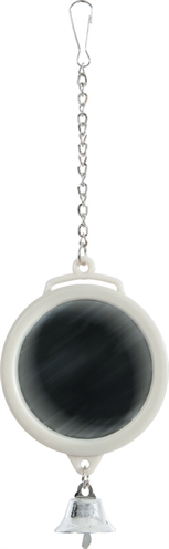 ZOLUX Spiegel rond met bel Assorti – plastic speeltje, bevestiging met ijzeren ketting - olijfgroen/grijs/wit - 5,5x1x16,5 cm