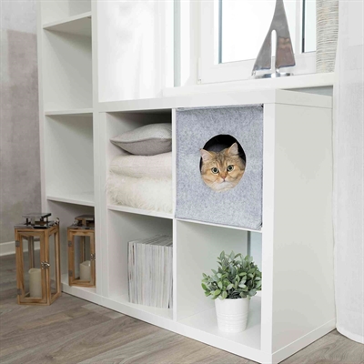 TRIXIE Kattenmand Iglo Anton - Opvouwbaar | Past in IKEA Kallax/Expedit | Vilt - Grijs - 37x33x33 cm