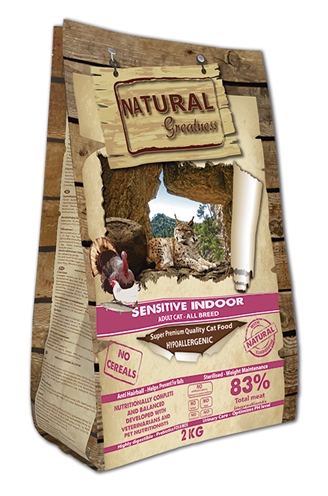 Natural Greatness Sensitive Indoor Adult kip kalkoen vis kattenvoer droog 2 kg