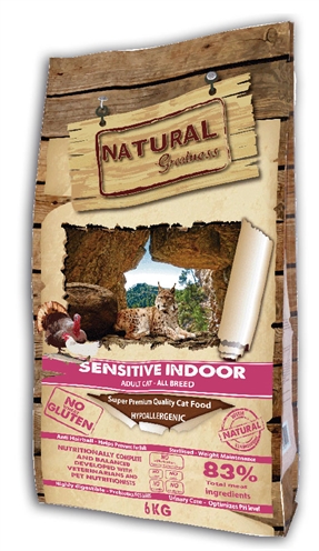 NATURAL GREATNESS Kattenvoer Sensitive Indoor Hypo-allergeen, hoog vleesgehalte & voorkomt haarballen - Naturel - 6 kg