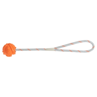 TRIXIE Bal aan touw Drijvend natuurrubber met handlus - Oranje - ø4,5 cm/35 cm