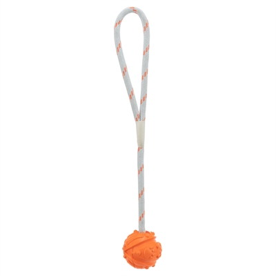 TRIXIE Bal aan touw Drijvend natuurrubber met handlus - Oranje - ø4,5 cm/35 cm