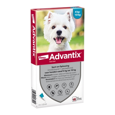 ELANCO Spot-on ADVANTIX SPOT ON Doodt vlooien, teken & luizen binnen 24u; beschermt tegen muggen & zandvliegen - 4-10 kg - 4 pipetten