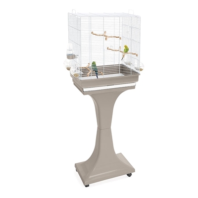 IMAC Vogelkooi Camilla Hoge onderbak met schuiflade, 5 voer-/drinkbakjes, dubbele deuren - Taupe/Wit - 50x30x57 cm