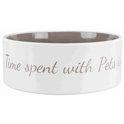 TRIXIE Voerbak PETS HOME TAUPE Keramiek met tekstprint, geschikt als waterbak - Crème/Taupe - 20 cm