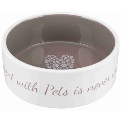 TRIXIE Voerbak PETS HOME TAUPE Keramiek met tekstprint, geschikt als waterbak - Crème/Taupe - 20 cm