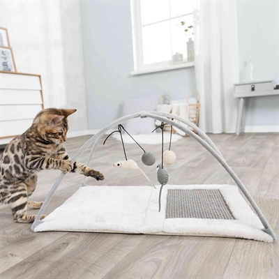 TRIXIE Krabmat met speeltjes aan koord Sisal onderkant 4 hangende speeltjes - Grijs - 60x33x42 cm