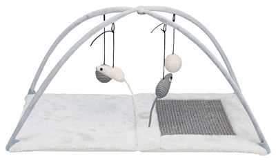 TRIXIE Krabmat met speeltjes aan koord Sisal onderkant 4 hangende speeltjes - Grijs - 60x33x42 cm