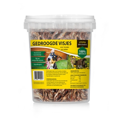 UTOPIA Gedroogde visjes voor hond & kat 100% zoetwatervis, hypoaller