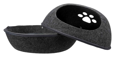 TRIXIE Relax Iglo Kattenmand Liva Vormvast isolerend vilt met ritssluiting - Antraciet - 40x24x47 cm