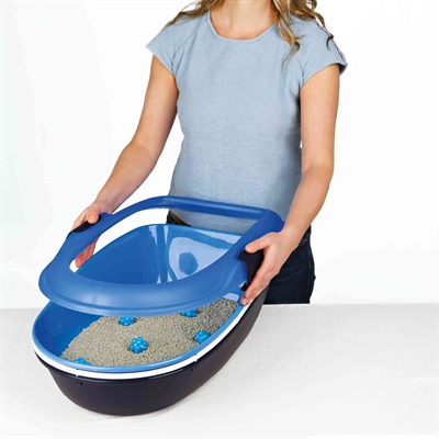 TRIXIE Open kattenbak BERTO Scheidingssysteem met zeef & Easy-Click - Grijs/Pastelblauw/Graniet - 59x39x22 cm