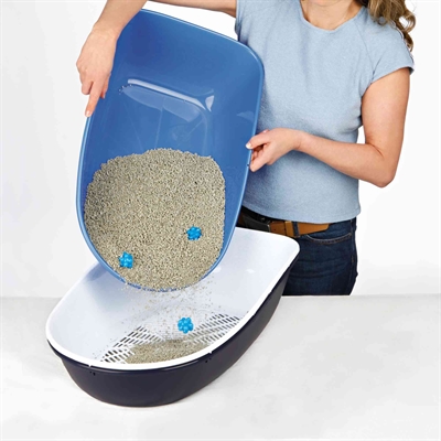 TRIXIE Open kattenbak BERTO Scheidingssysteem met zeef & Easy-Click - Grijs/Pastelblauw/Graniet - 59x39x22 cm