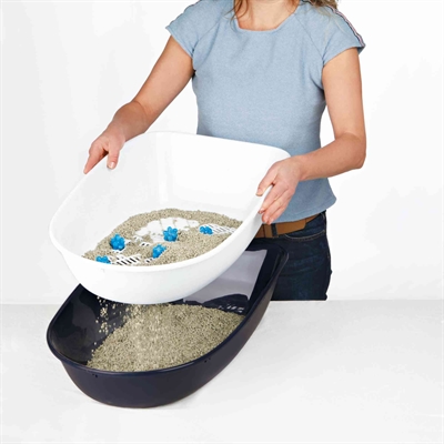 TRIXIE Open kattenbak BERTO Scheidingssysteem met zeef & Easy-Click - Grijs/Pastelblauw/Graniet - 59x39x22 cm