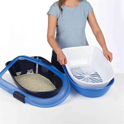 TRIXIE Open kattenbak BERTO Scheidingssysteem met zeef & Easy-Click - Grijs/Pastelblauw/Graniet - 59x39x22 cm