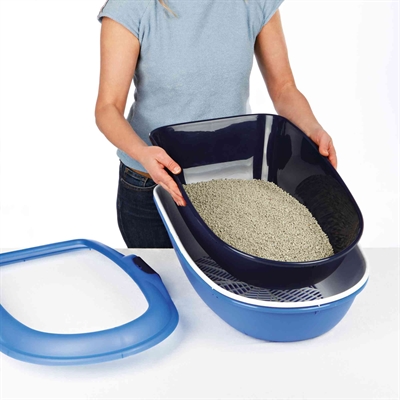 TRIXIE Open kattenbak BERTO Scheidingssysteem met zeef & Easy-Click - Grijs/Pastelblauw/Graniet - 59x39x22 cm