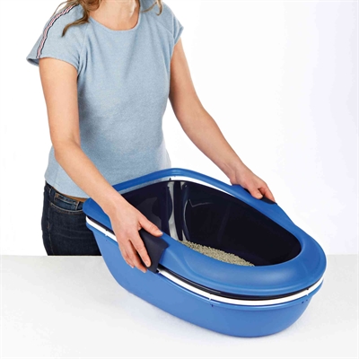 TRIXIE Open kattenbak BERTO Scheidingssysteem met zeef & Easy-Click - Grijs/Pastelblauw/Graniet - 59x39x22 cm