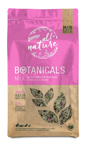 BUNNY NATURE Voedingsmix Botanicals Midi Mix Smalle Weegbree/Rozenbloesem - 100% natuurlijk, graanvrij - 120 g