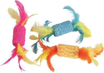 ZOLUX Kattenspeelgoed Elastic Snoep Assorti Toffee-vorm met veren - Assorti - 17,5x3x3 cm