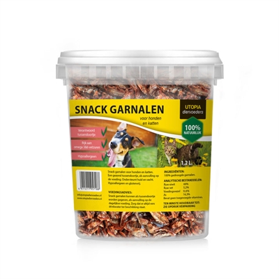 UTOPIA Snack Garnalen Gedroogde - 100% zoetwatervis, Hypoallergeen, ondersteunt huid & vacht - Naturel - 1,2 L