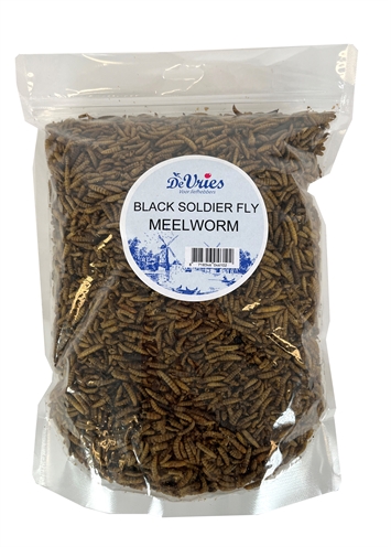 DE VRIES Meelwormen Black Soldier Fly 100% gedroogd - Hoog eiwit 52,6% - Hersluitbaar emmertje - 450 gr