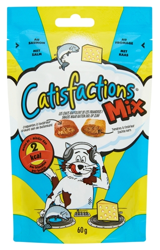 CATISFACTIONS Kattensnack MIX ZALM/KAAS Krokant met zachte vulling, <2 kcal per brokje - Oranje/Geel - 60 g