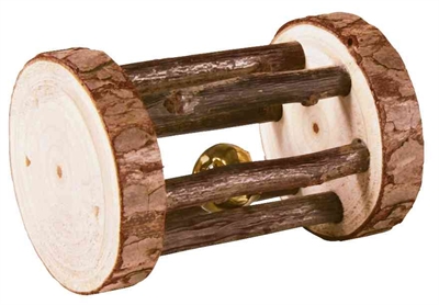 TRIXIE Knaagdierspeelrol Natural Living Speelrol Schorshout met belletje, veilig zonder giftige lijm - Naturel - 7x5x5 cm