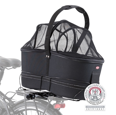 TRIXIE Fietsmand Bagagedrager Breed Metalen frame, gaas-afdekking en korthouder, uitneembare pluche bodem - Zwart - 60x29x49 cm (tot 8 kg)