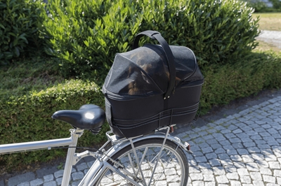 TRIXIE Fietsmand Bagagedrager Breed Metalen frame, gaas-afdekking en korthouder, uitneembare pluche bodem - Zwart - 60x29x49 cm (tot 8 kg)