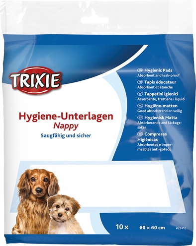 TRIXIE Puppypads Nappy Langvezelige natuurlijke celstof, sterk absorberend, rand tegen doorlekken - Wit - 60x60 cm 10 st