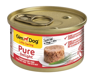 GIMDOG Hondennatvoer Little Darling Pure Delight Tonijn/Rund malse stukjes in gelei, zonder tarwe/gluten/soja - 12x85 g