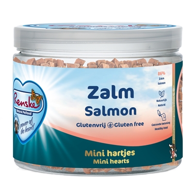 RENSKE Hondensnack Mini Hartjes Zalm - Graan- & glutenvrij, 1 eiwitbron (86% zalm), zonder zout/suiker - 100 g