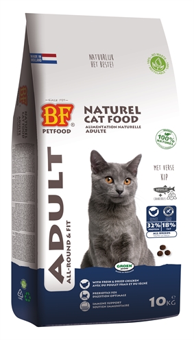 BF PETFOOD Kattenvoeding PREMIUM QUALITY KAT ADULT FIT Rijk aan kip & vis, prebiotica FOS & omega‑3/6, vermindert haarbalvorming - 10 kg
