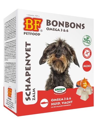 BF PETFOOD Schafsfett Mini Bonbons Lachs Omega-3 & 6 unterstützt Haut, Fell und Abwehr - 80 Stück
