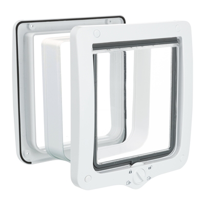 TRIXIE 4-weg kattenluik XL inclusief tunnelstuk - 4 richtingen, magneetsluiting, transparante klep - Wit - 24x28 cm