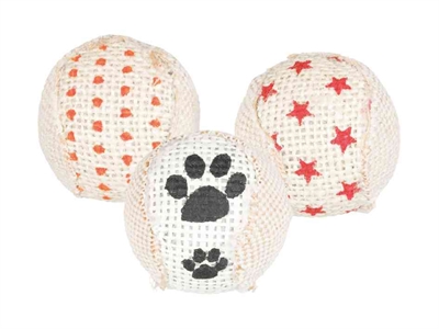 TRIXIE Speelballetjes Ratel Ballen Jute - omwikkeld met jute, rinkelende bel, 3 motieven - naturel - 5x5x5 cm (3 st)